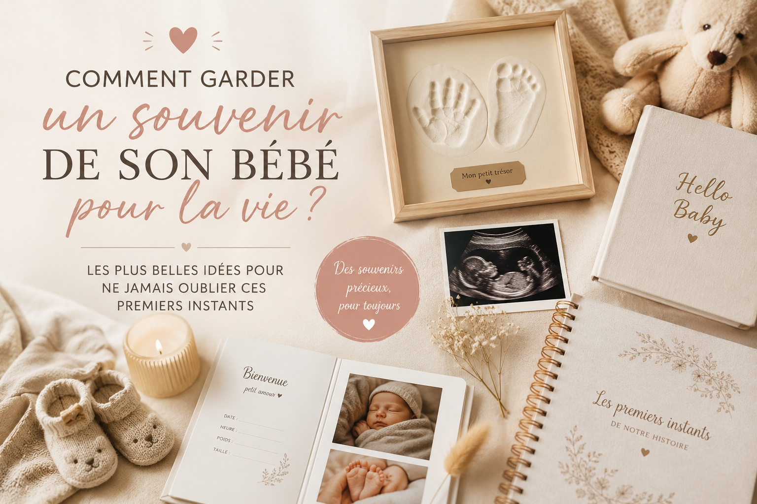 Souvenir bébé avec empreinte de main et de pied réalisée grâce à un kit empreinte bébé