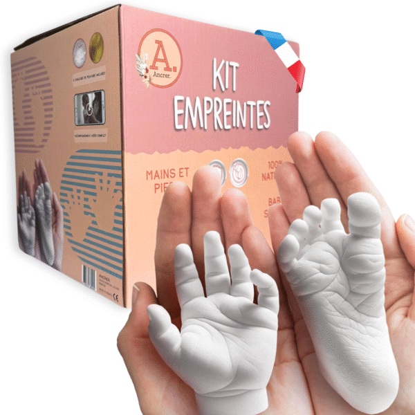 Kit empreinte main pied bébé en plâtre - 100% Made in France - ANCRER - 2 empreintes 0-18 mois