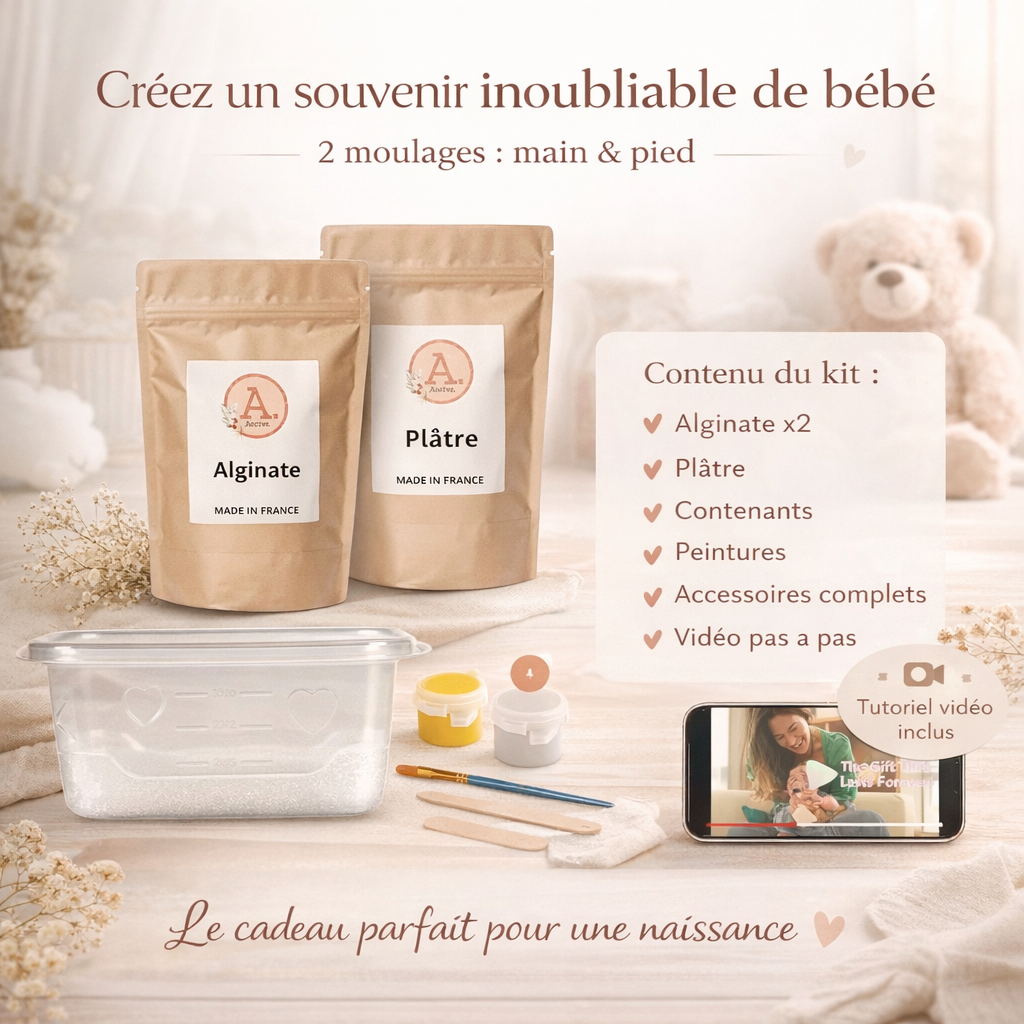 Cadeau pour naissance | Kits de Moulage Bébé | 100% Artisanat Français | 2 Empreintes Mains Pieds bebe | Kit Empreinte Fille Garçon | Contenants Réutilisables | Marque ANCRER® – Image 7