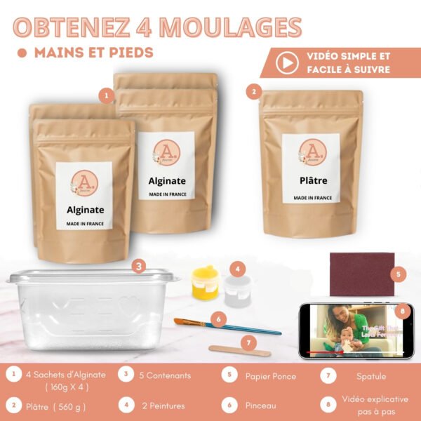 Kit empreinte main pied bébé en plâtre - 100% Made in France - ANCRER - 4 empreintes 0-18 mois – Image 3