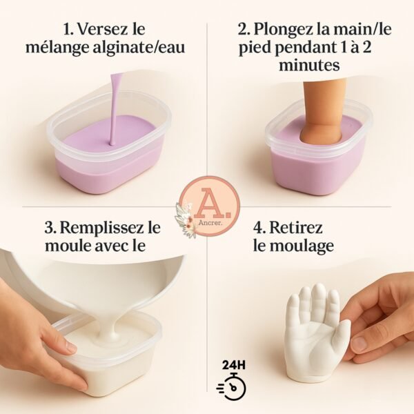 Cadeau pour naissance | Kits de Moulage Bébé | 100% Artisanat Français | 2 Empreintes Mains Pieds bebe | Kit Empreinte Fille Garçon | Contenants Réutilisables | Marque ANCRER® – Image 6
