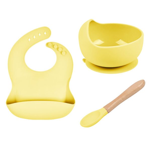 Coffret Repas Bébé Silicone 3 Pièces – Bol, Cuillère et Bavoir Étanche – Image 2