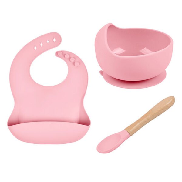 Coffret Repas Bébé Silicone 3 Pièces – Bol, Cuillère et Bavoir Étanche – Image 3