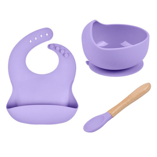Coffret Repas Bébé Silicone 3 Pièces – Bol, Cuillère et Bavoir Étanche – Image 7