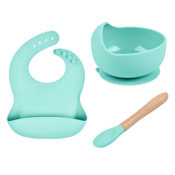 Coffret Repas Bébé Silicone 3 Pièces – Bol, Cuillère et Bavoir Étanche – Image 8