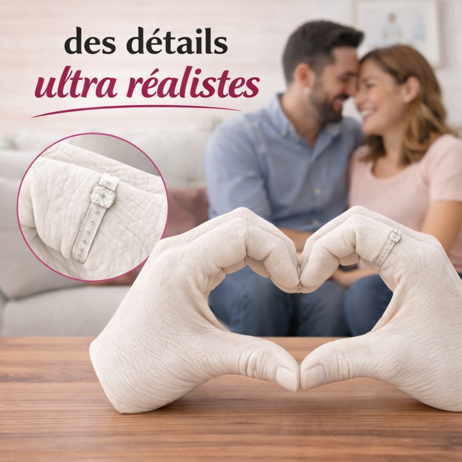 Moulage mains couple en forme de cœur avec détails réalistes – kit empreinte couple ANCRER