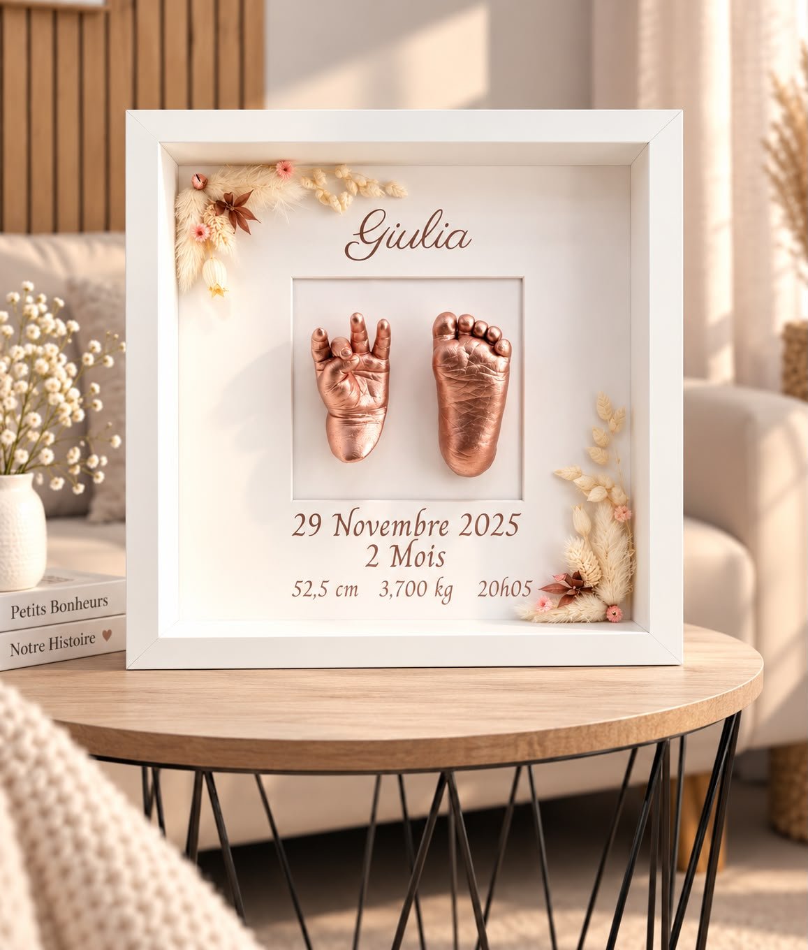 Cadre souvenir avec empreintes des mains et pieds de bébé