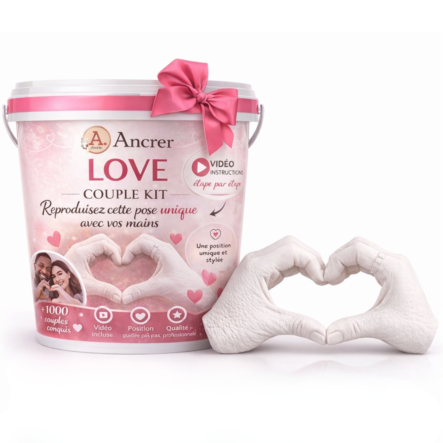 Kit empreinte couple en forme de cœur – cadeau Saint-Valentin, mariage ou anniversaire